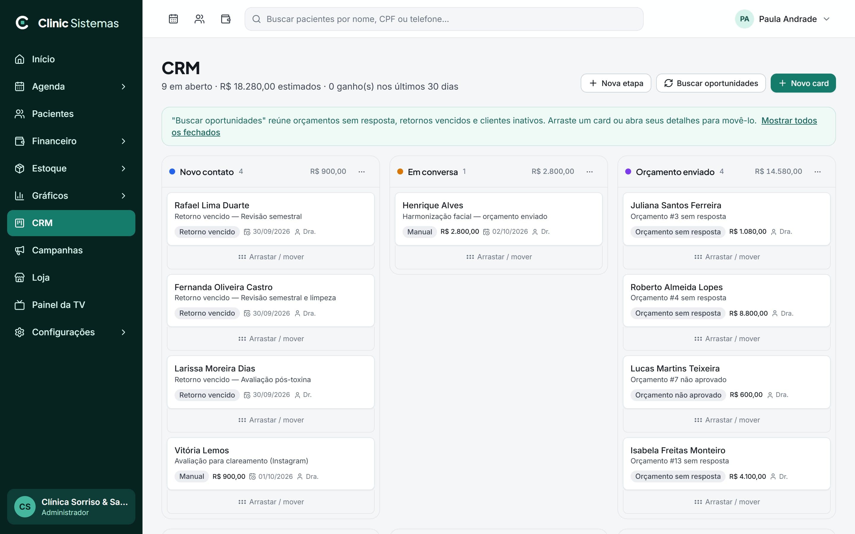 CRM com oportunidades